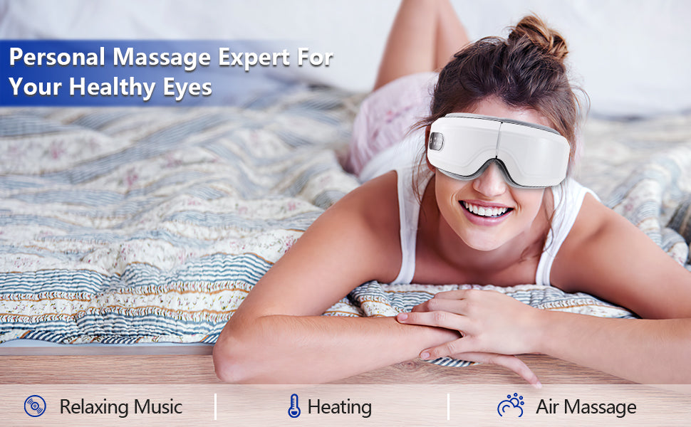 Smart Eye Massager with Heat and Vibration 6 Modes with Bluetooth Music Heat Compression Foldable Eye Massage for Migraines