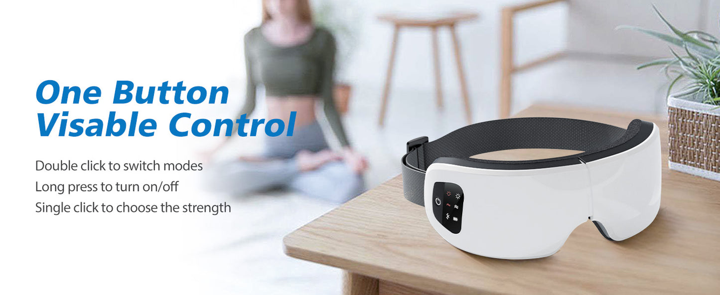 Smart Eye Massager with Heat and Vibration 6 Modes with Bluetooth Music Heat Compression Foldable Eye Massage for Migraines